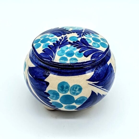 Handmade Mexican Blue Ceramic Covered Footed Bowl - Picture 1 of 4